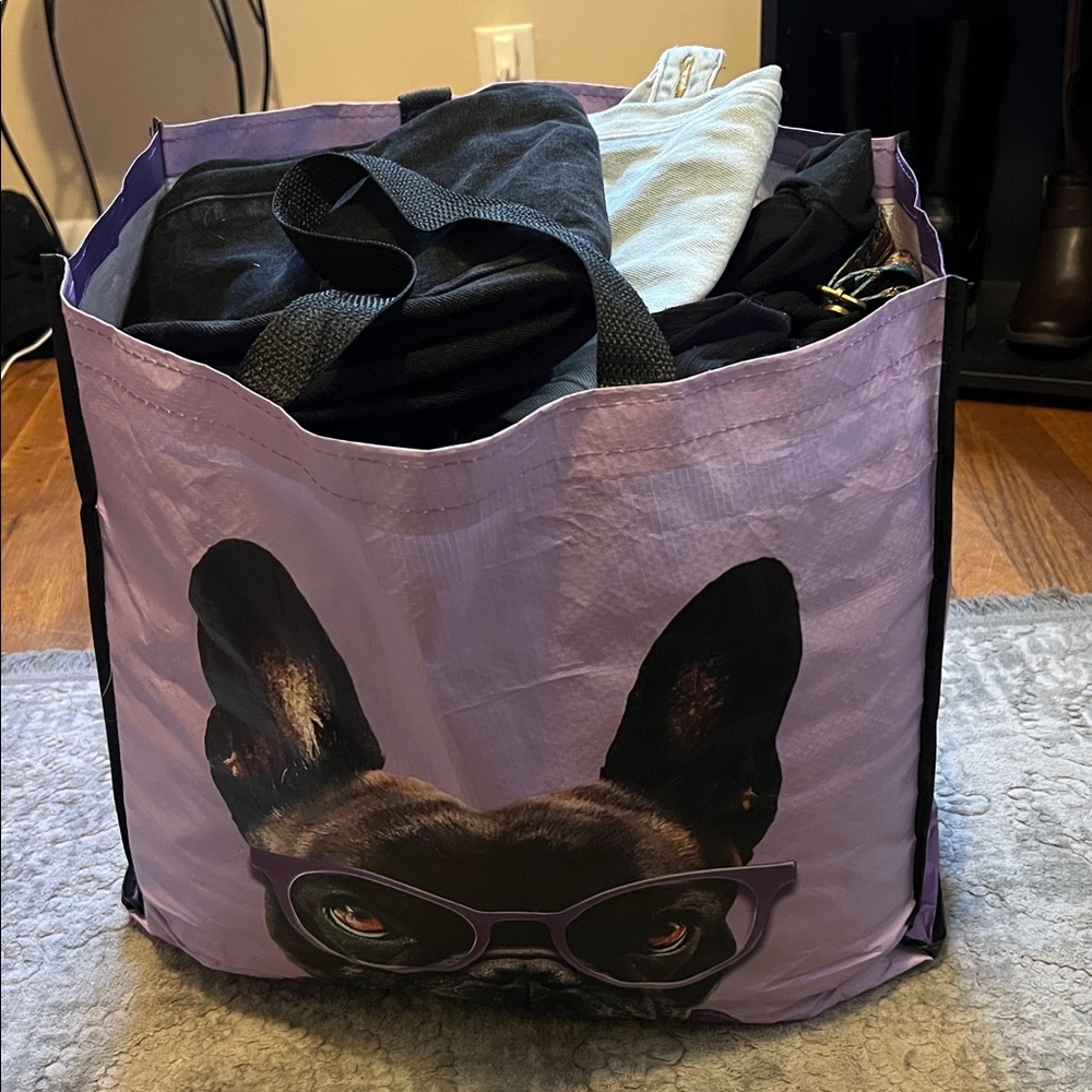 Purple Tote Bag with Dog Print